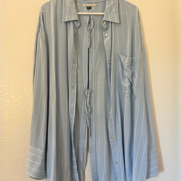 NWT Ladies XL American Eagle TIE BACK Light Blue Stripe Shirt - Picture 5 of 15